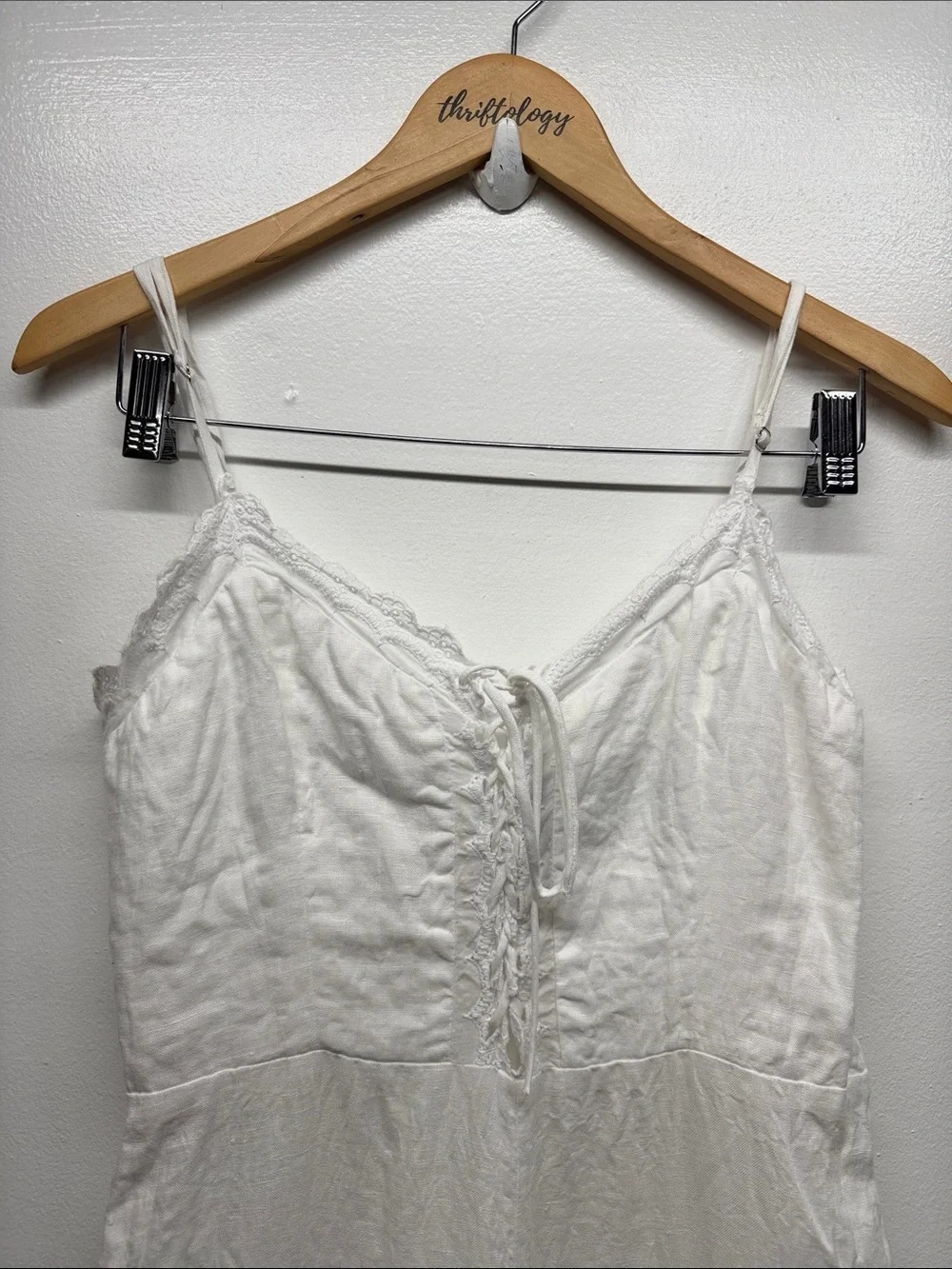 Reformation Rose Jumpsuit 100% Linen Lightweight Lace Tie Front V Neck White 10